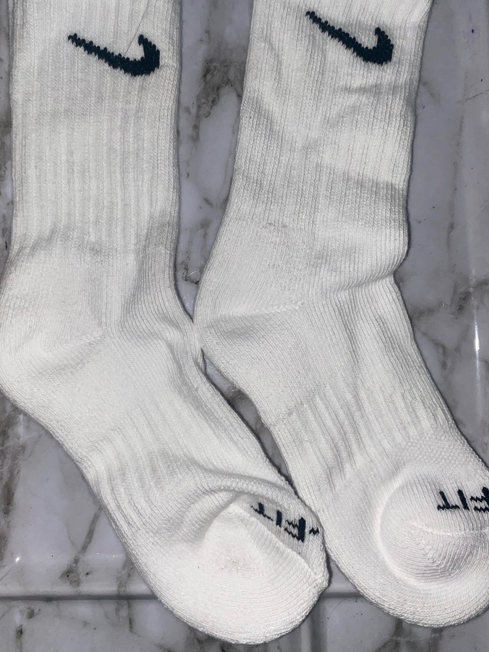 Nike White Crew Socks with Black Swoosh - Men's Athletic Cushioned Pair